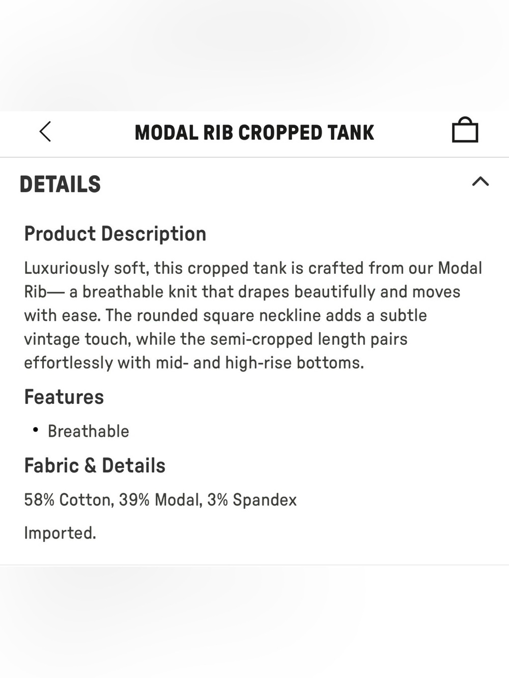 Modal Rib Cropped Tank Black - Picture 3 of 3